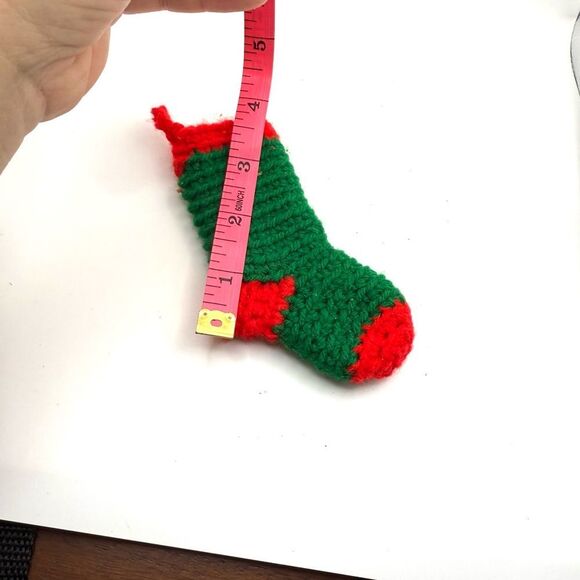 Vintage  Crochet Christmas Stockings Mini Ornament - Picture 2 of 2